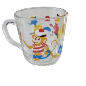 Vintage French Cartoon Arcoroc Monkey Rabbit Ducks Glass Mugs